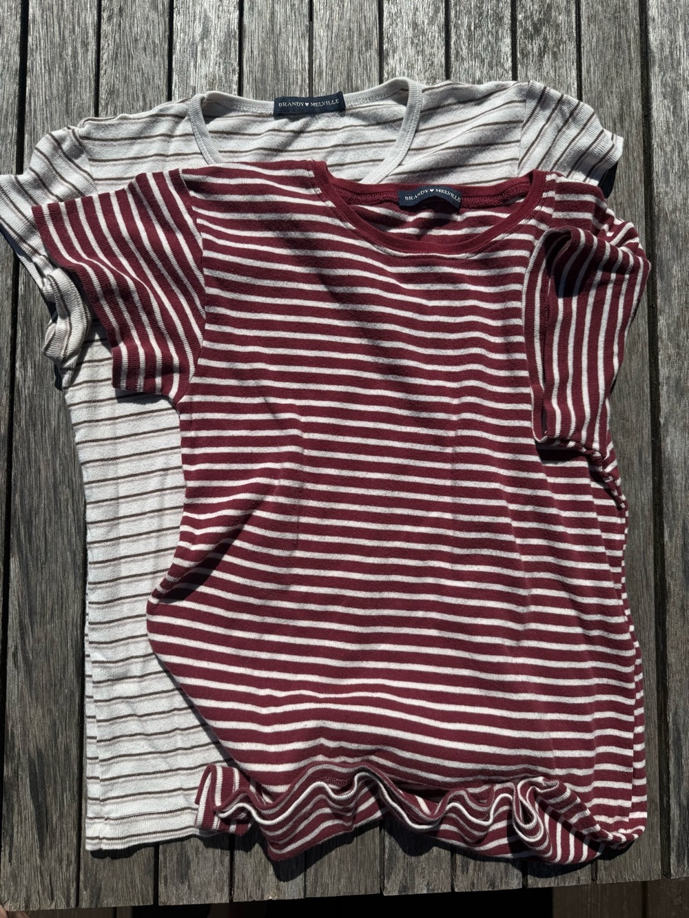 Brandy Melville Striped Tees in Burgundy and Cream